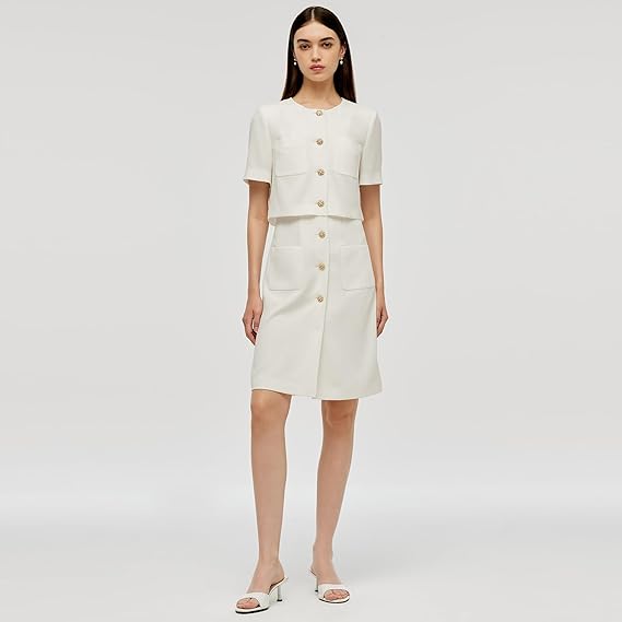 Women's Triacetate Black Mini Dress, Business Casual A Line V-Neck Button Front Dresses for Teacher Office Work