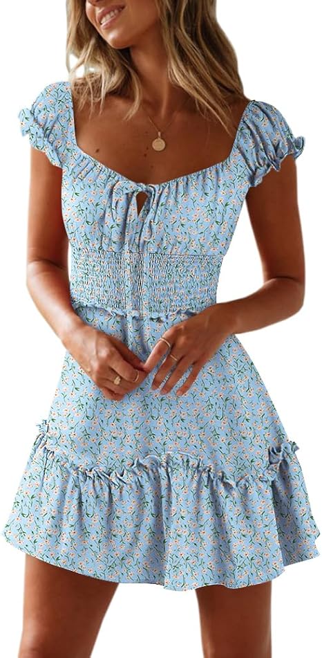 Women's Summer Ruffle Sleeve Sweetheart Neck Printed Dress Mini Dress