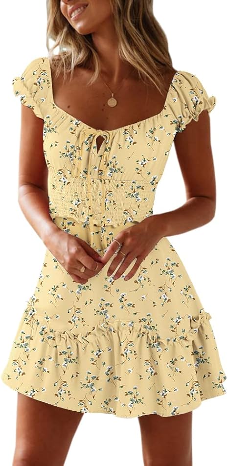 Women's Summer Ruffle Sleeve Sweetheart Neck Printed Dress Mini Dress