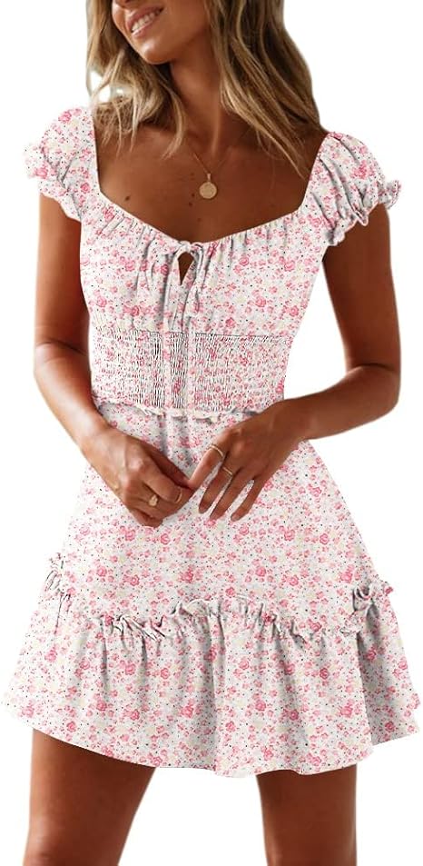 Women's Summer Ruffle Sleeve Sweetheart Neck Printed Dress Mini Dress