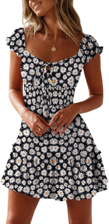 Women's Summer Ruffle Sleeve Sweetheart Neck Printed Dress Mini Dress