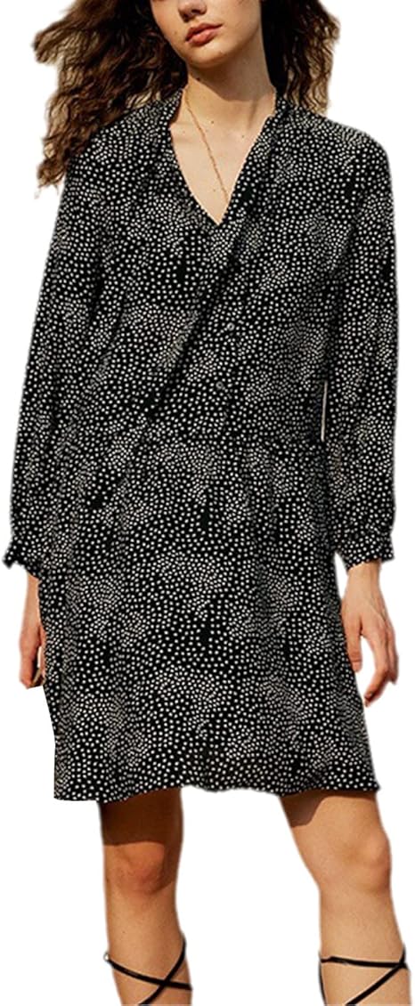 Women's Long-Sleeved Loose Floating Collar Mid-Length Skirt Slim Spring and Summer Printed Foreign Style Skirt