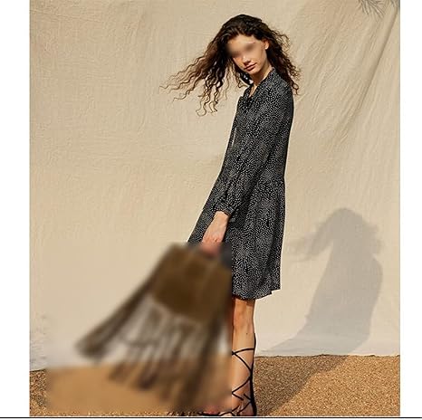 Women's Long-Sleeved Loose Floating Collar Mid-Length Skirt Slim Spring and Summer Printed Foreign Style Skirt
