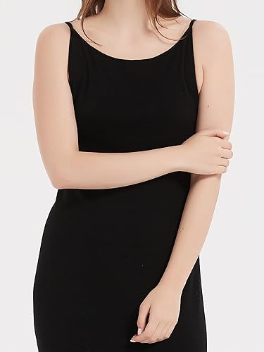 100% Merino Wool Women’s Casual Sleeveless Boat Neck Spaghetti Strap Bodycon Maxi Dress Black Long Dresses