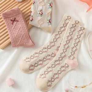 Women's|3-Pair Cotton Socks|Flower|Cute|Soft