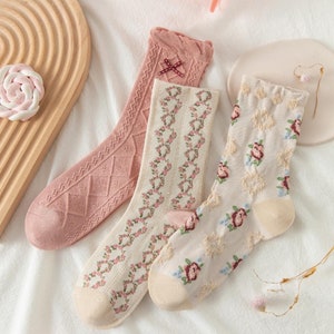 Women's|3-Pair Cotton Socks|Flower|Cute|Soft