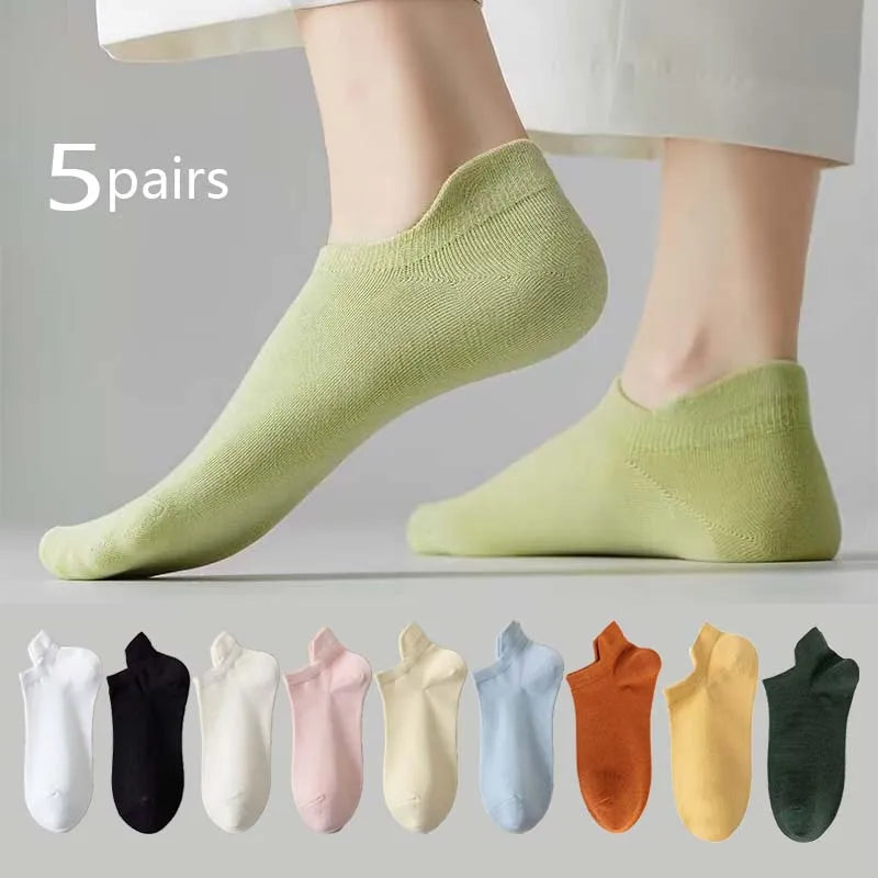 5 Pairs Women Socks Candy Color Breathable Sports Socks