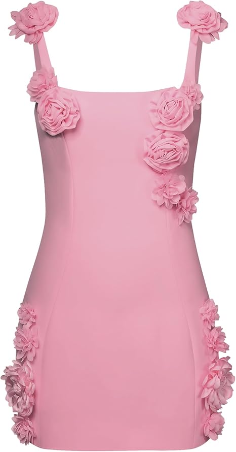 Women's Elaina Pink Rose Applique Mini Dress