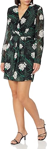 Women's Long Sleeve Mini Cocktail Dress with Surplice Wrap Style
